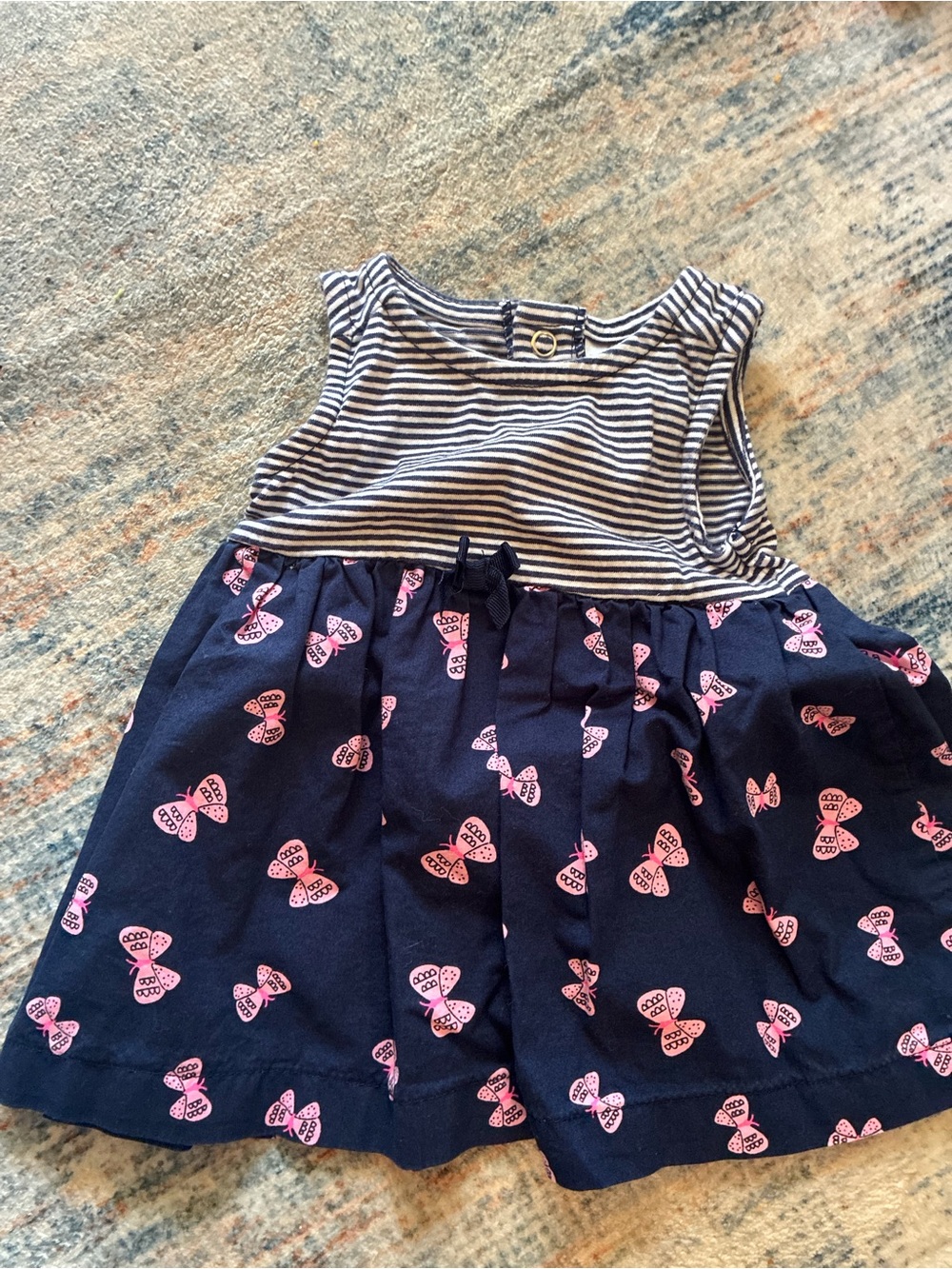 Carter's Navy Striped Bodice Dress with Pink Butterfly Print